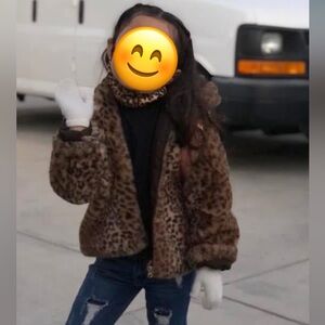 Leopard Print Faux Fur Jacket